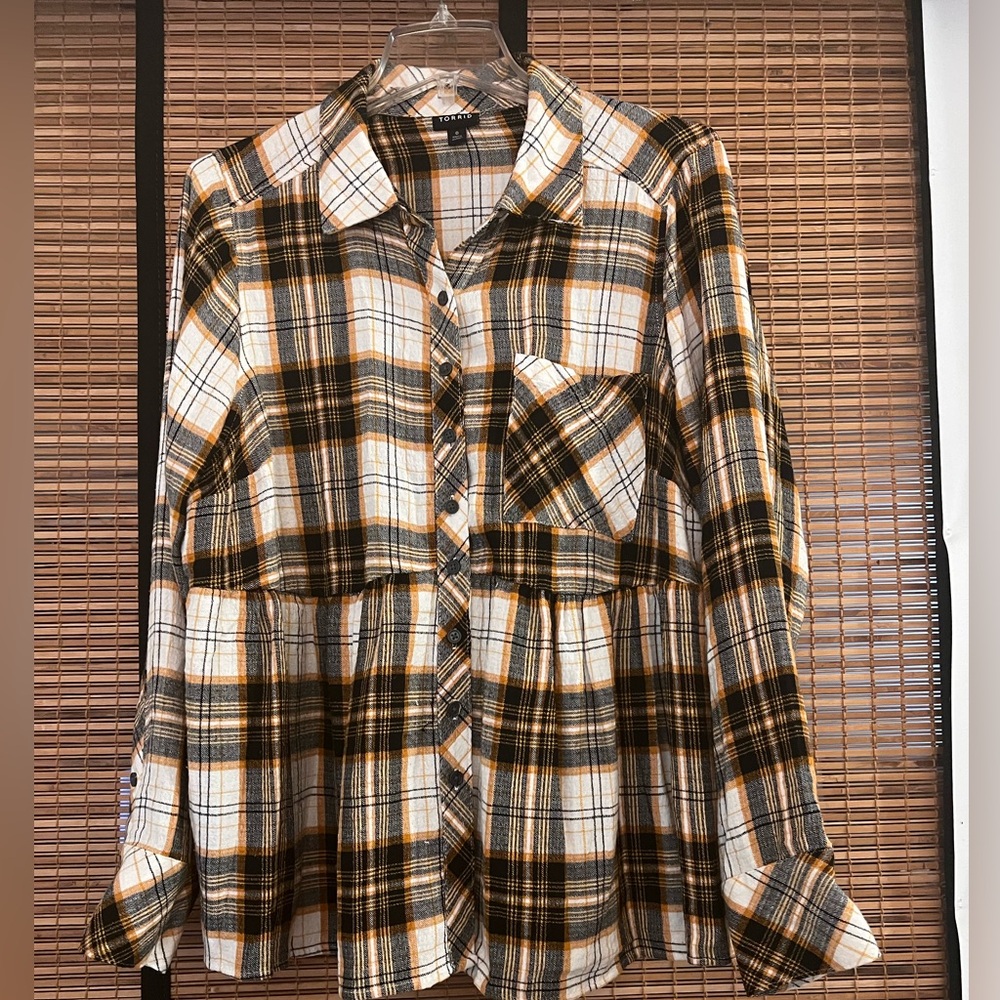 Torrid Orange and Black Plaid Shirt